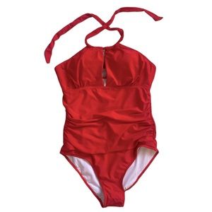 The STEPHANIE plus size 2X one piece halter style swimsuit shirred middle NWT